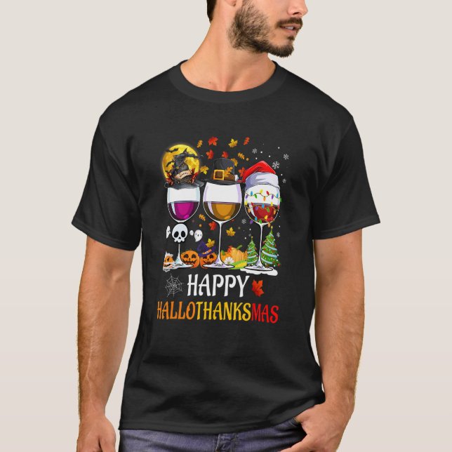 T-shirt Wine Glasses Witch Santa Hat (Devant)