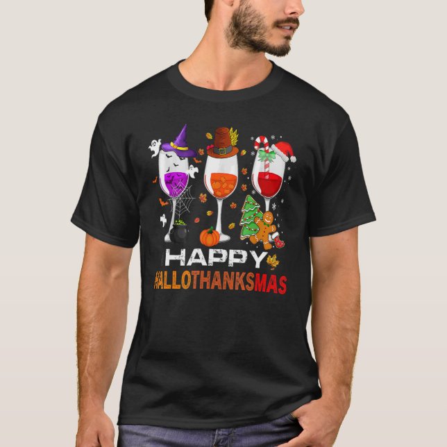 T-shirt Wine Glasses Witch Santa Hat (Devant)