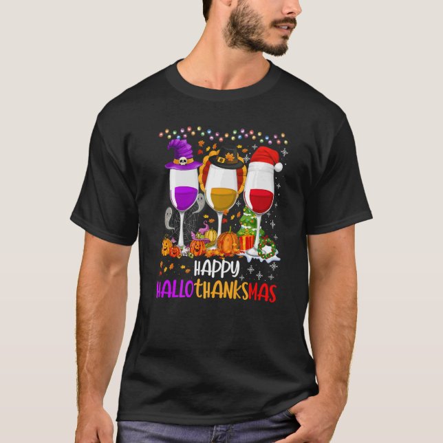 T-shirt Wine Glasses Witch Santa Hat (Devant)