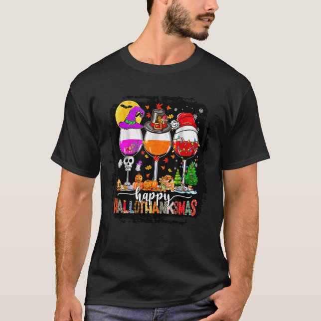 T-shirt Wine Glasses Witch Santa Hat (Devant)