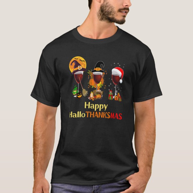 T-shirt Wine Glasses Witch Santa Hat (Devant)