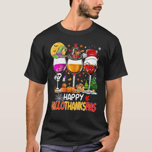 T-shirt Wine Glasses Witch Santa Hat (Devant)