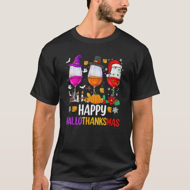 T-shirt Wine Glasses Witch Santa Hat (Devant)