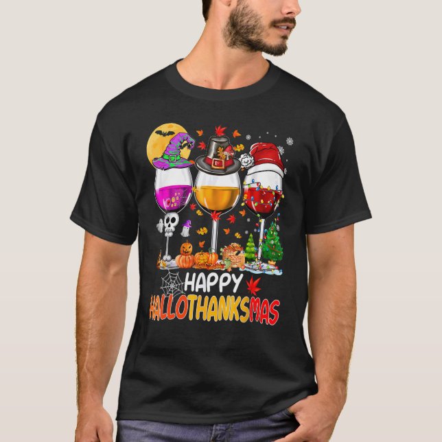 T-shirt Wine Glasses Witch Santa Hat (Devant)