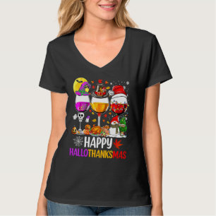 T-shirt Wine Glasses Witch Santa Hat