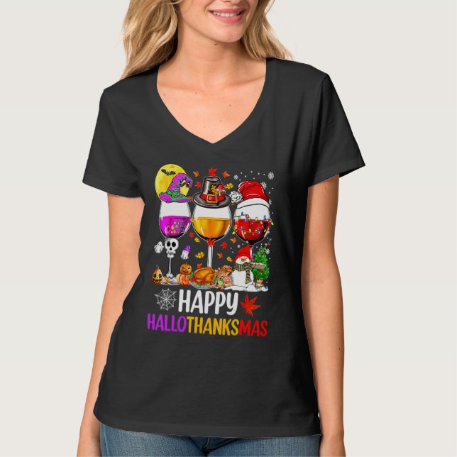 T-shirt Wine Glasses Witch Santa Hat (Devant)