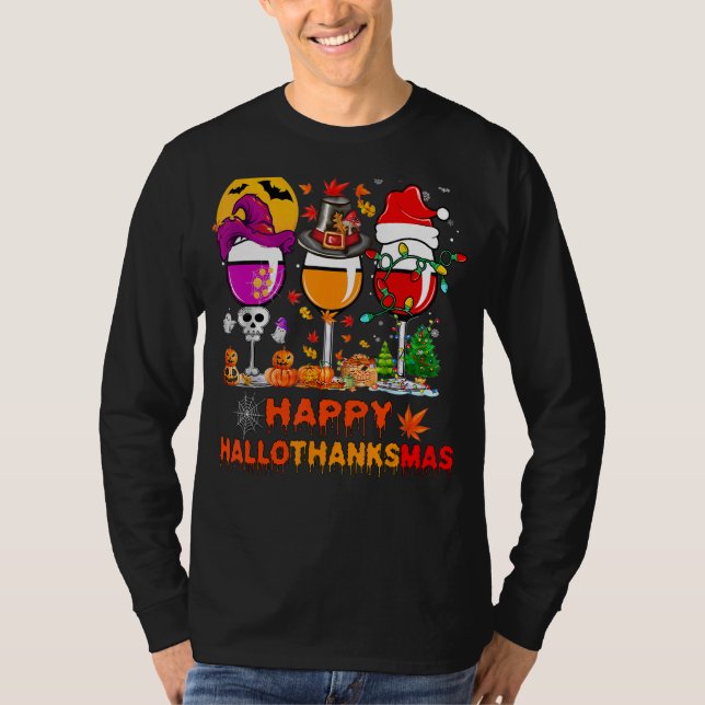 T-shirt Wine Glasses Witch Santa Hat (Devant)