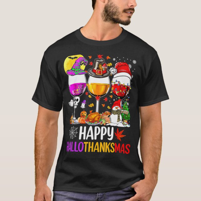 T-shirt Wine Glasses Witch Santa Hat (Devant)