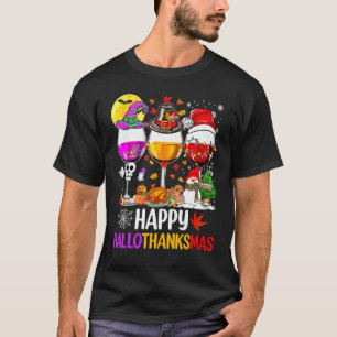 T-shirt Wine Glasses Witch Santa Hat