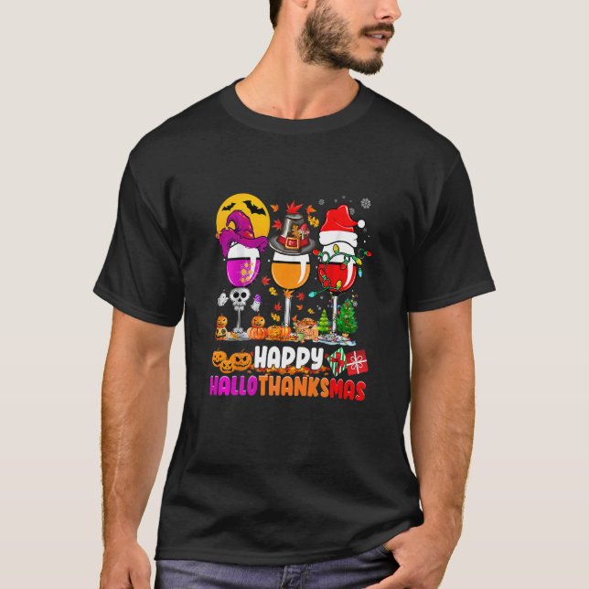 T-shirt Wine Glasses Witch Santa Hat (Devant)