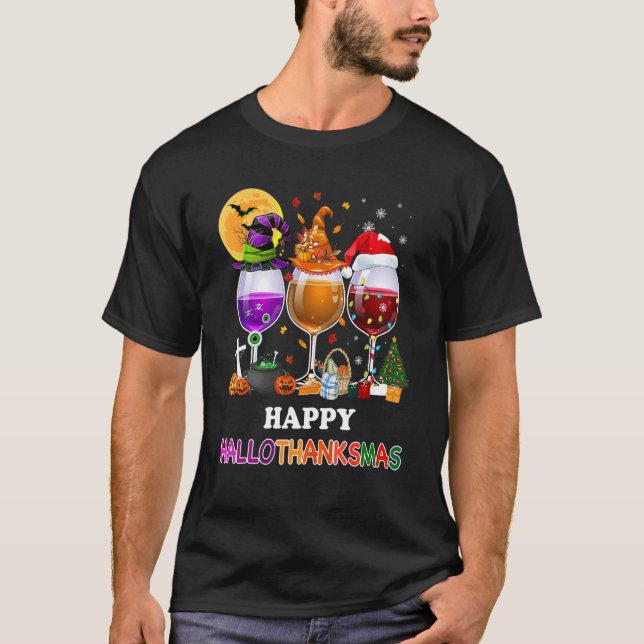 T-shirt Wine Glasses Witch Santa Hat (Devant)