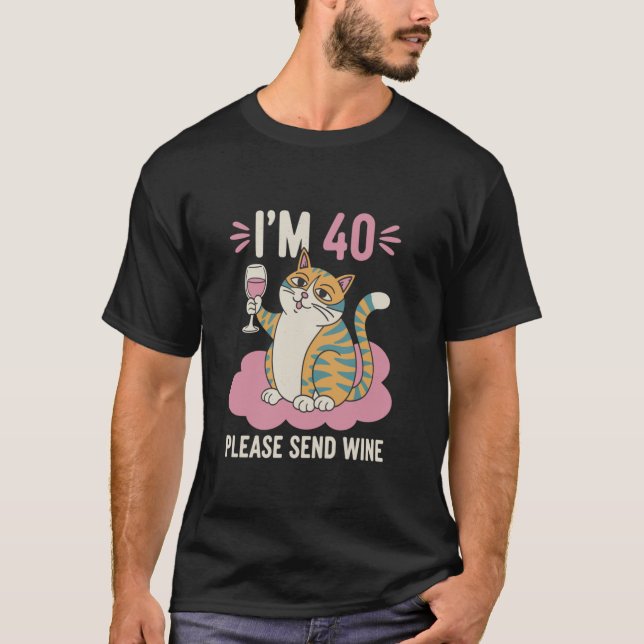 T-shirt Wine Love Funny Chat 40e fête d'anniversaire (Devant)