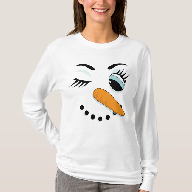 T-shirt Winking Snowwoman Funny Noël (Devant)