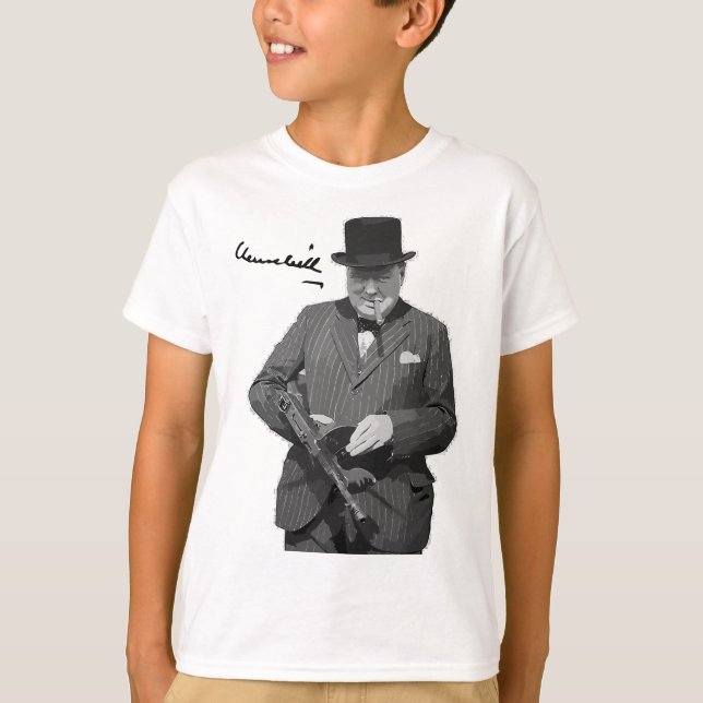 T-shirt Winston Churchill Avec Tommy Gun Héros Européen (Devant)