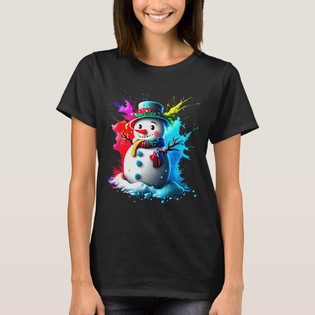 T-shirt Winter And Snow Christmas A Coloured Snowman  (Devant)