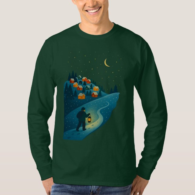 T-shirt Winter Village Lantern Walk Illustration shirt (Devant)