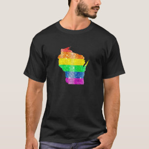 T-shirt Wisconsin Gay State Pride Rainbow Flag Carte Gay L