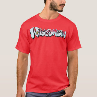 T-shirt Wisconsin Plaque de licence Graffiti Rouge Disponi