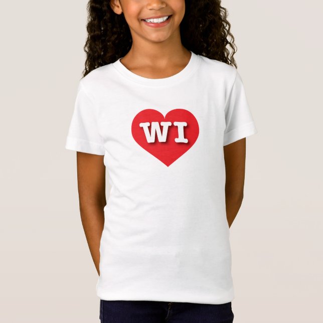 T-Shirt Wisconsin Red Heart - J'aime WI (Devant)