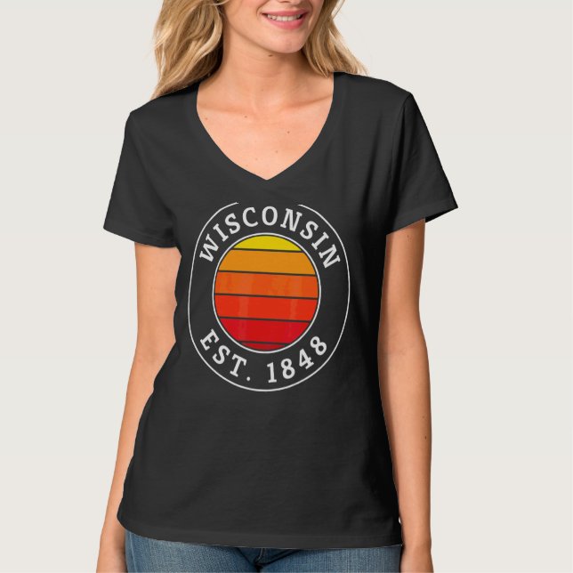 T-shirt Wisconsin Retro Sunset Graphic (Devant)
