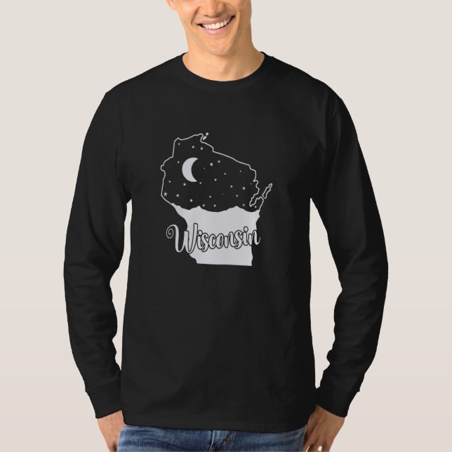 T-shirt Wisconsin Skyline in Map Outline USA (Devant)