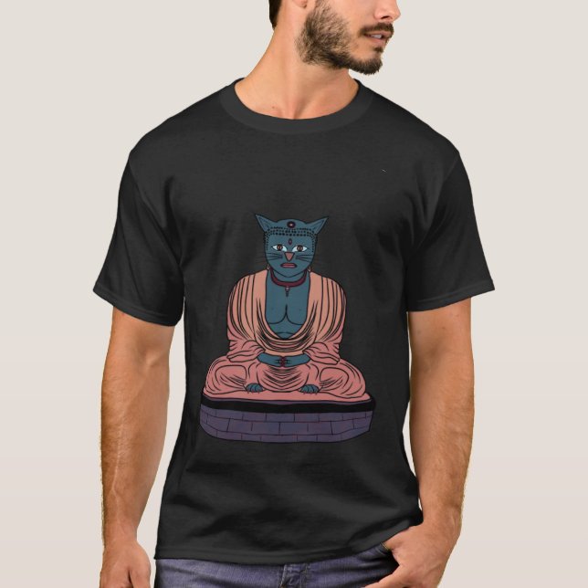 T-shirt Wise Cat Buddha Ready To Give Advice To Cat  & Hat (Devant)