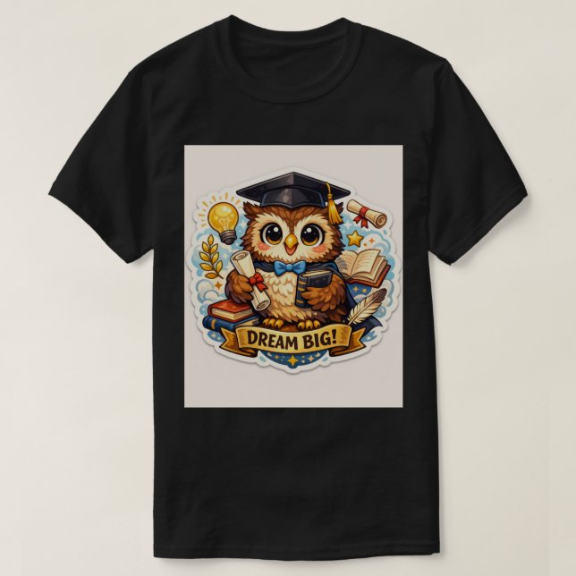 T-shirt Wise Grad Owl: Vibrant Milestone Achievement (Design devant)