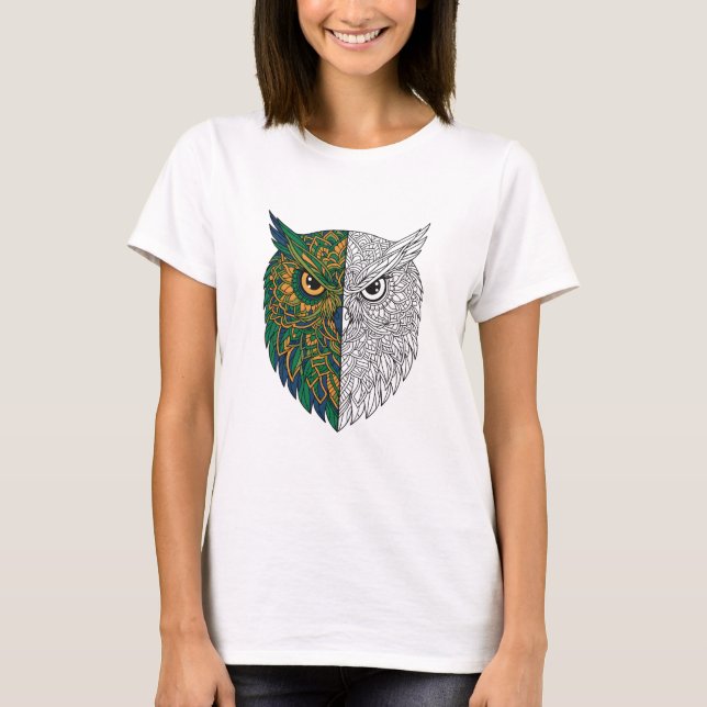 T-shirt Wise Owl Mandala Esprit Artistique Oiseau (Devant)