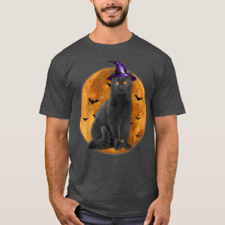 T-shirt Witch Black Cat Halloween Moon Cat Lovers Animal L