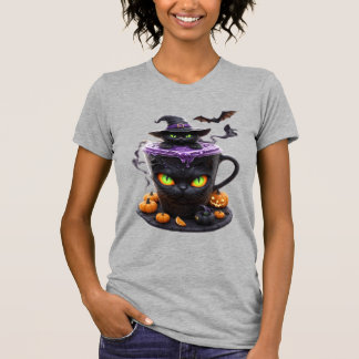 T-shirt Witch Cat Halloween Latte  Creepy Cute Coffee with