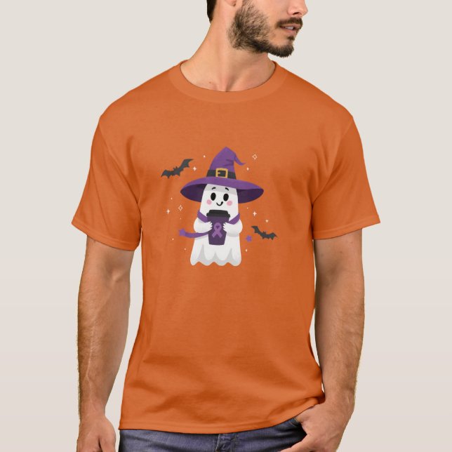 T-shirt Witch Ghost Coffee Purple Ribbon Awareness (Devant)