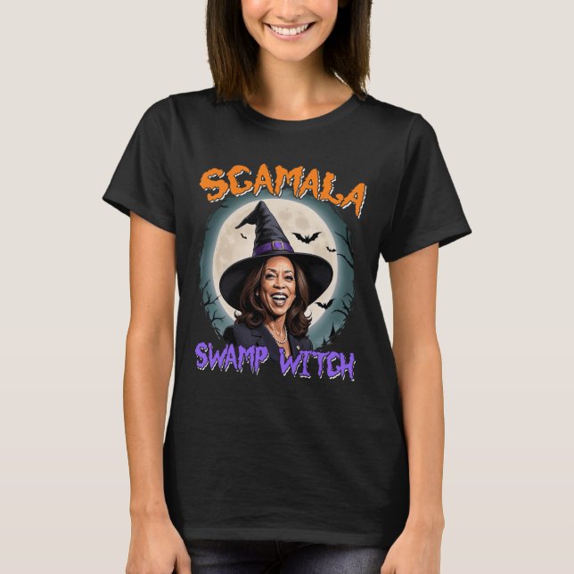 T-shirt Witch Scamala Harris Anti Kamala Halloween Black P (Devant)