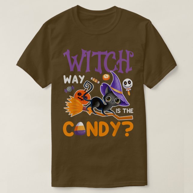 T-shirt Witch Way Est La Sorcière Candy Chat Noir Hallowee (Design devant)
