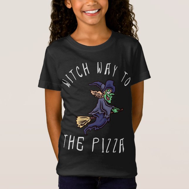 T-Shirt Witch Way To Pizza Halloween Flying Witch sur B (Devant)
