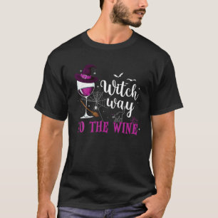 T-shirt Witch Way to the Wine Drôle Halloween Les amateurs