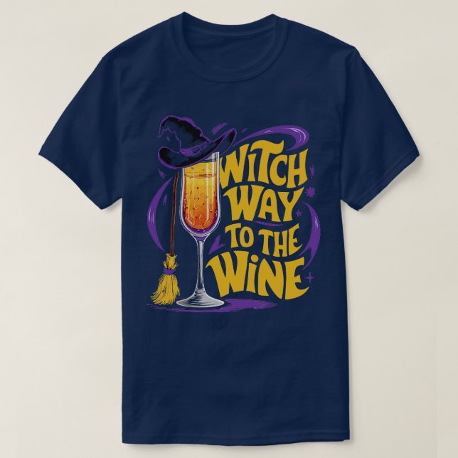 T-shirt Witch Way to the Wine Drôle Halloween Witch Casque (Design devant)