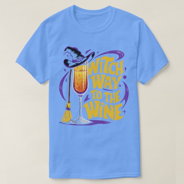 T-shirt Witch Way to the Wine Drôle Halloween Witch Casque (Design devant)