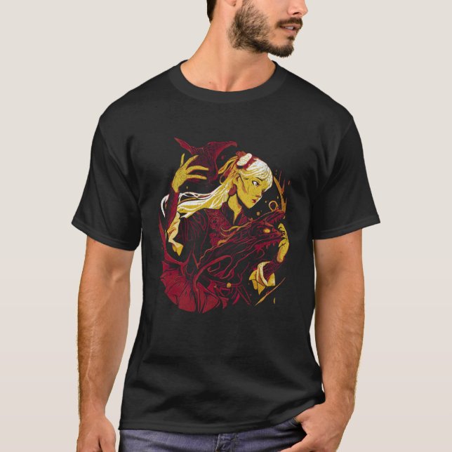 T-shirt Witch with a dragon Fantasy creature Wiccan Wicca  (Devant)