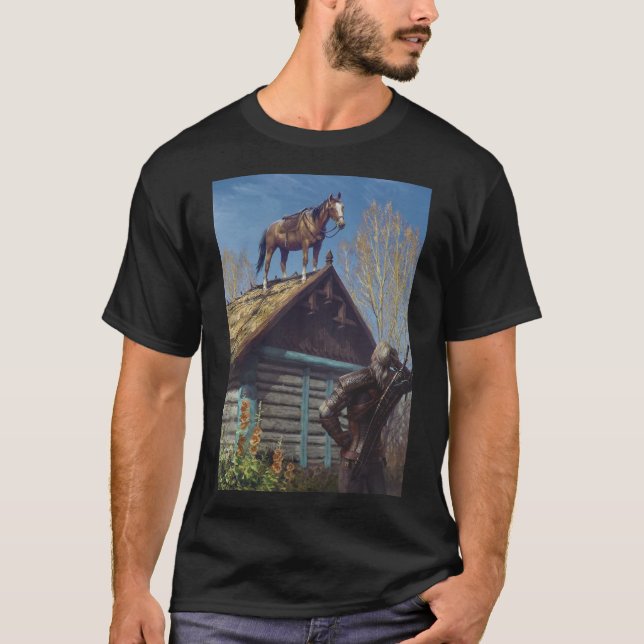 T-shirt Witcher 3 Roach Graphic, Roach sur le toit Poster (Devant)