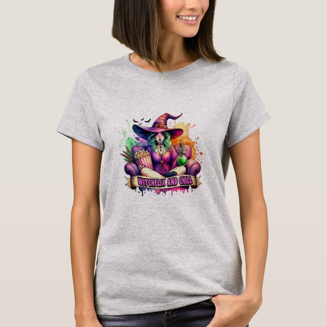 T-shirt "Witchflix and Chill - Fun Witch Design pour Hallo (Devant)