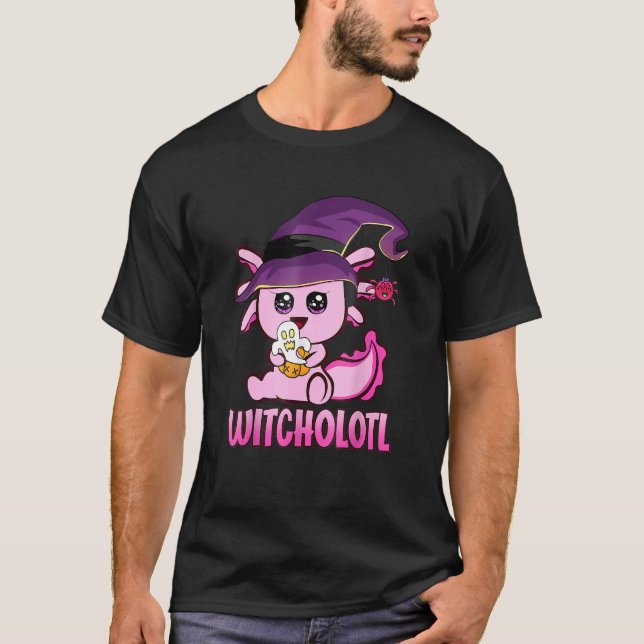 T-shirt Witcholotl Cute Axolotl Witch Halloween  Spooky Se (Devant)