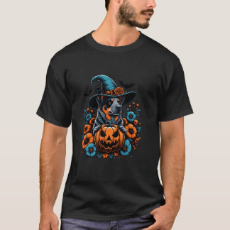 T-shirt Witchy Blue Heeler Chien Citrouille d'horreur Auto