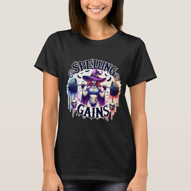 T-shirt Witchy Workouts" Halloween Fitness Tee (Devant)