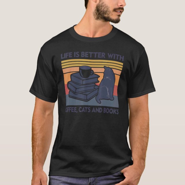 T-shirt With Coffee Cats And Books Cat (Devant)