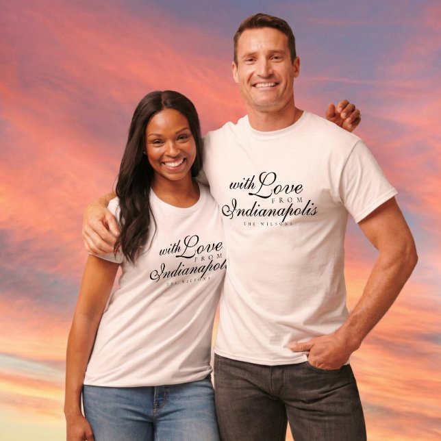 T-shirt With Love From Wedding Merch Station (Ditch the expected wedding favors and gift your wedding guests something they'll actually use! )