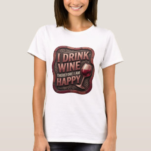 T-shirt Witty Gold I BOIS DU VIN DONC JE SUIS HEUREUX