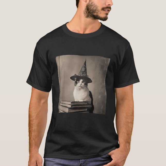 T-shirt Wizard Cat Weird Drôle Halloween Cat Meme (Devant)