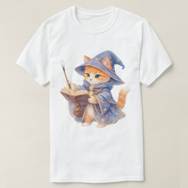 T-shirt Wizard Cat with a Spellbook (Design devant)