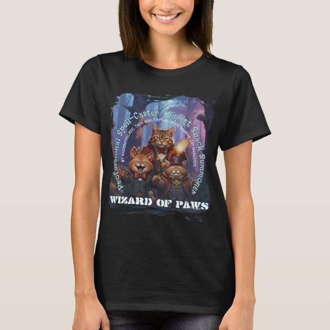 T-shirt Wizard of Paws Fantasy Wizard Cat Design (Devant)