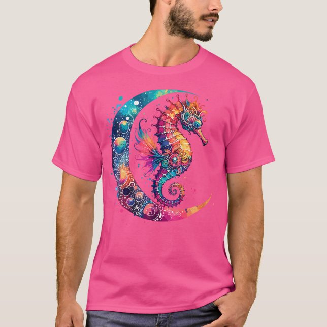 T-shirt Wo Cosmic Celestial Seahorse Boho Moon (Devant)